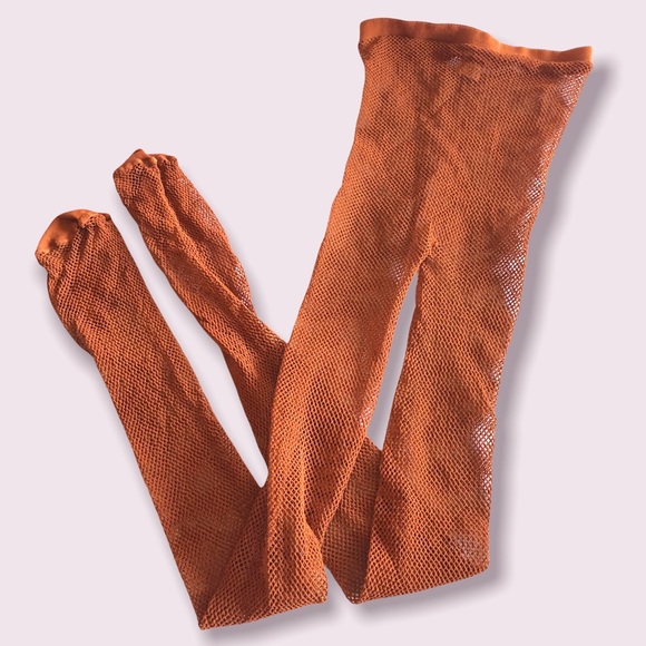 Vintage Danskin Pantyhose Fishnet Burnt Orange Tights - Picture 1 of 9